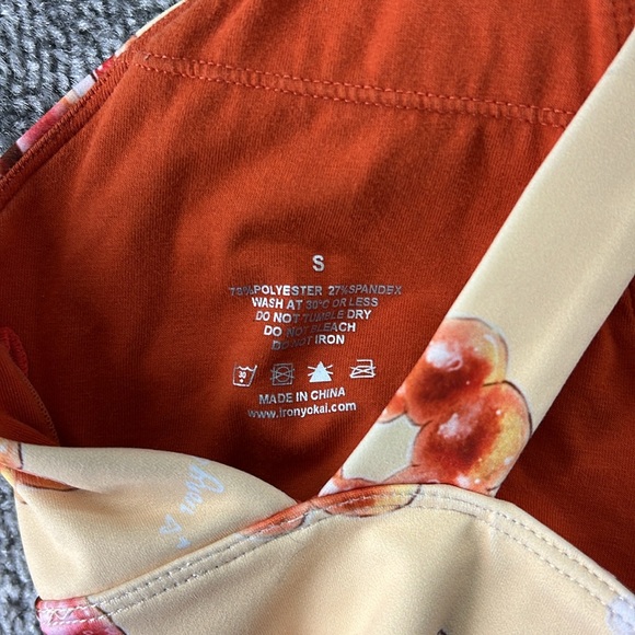 Iron Yokai Athletic Active Sports Bra Work Out Yellow Orange Mesh Floral Women S - Picture 11 of 12